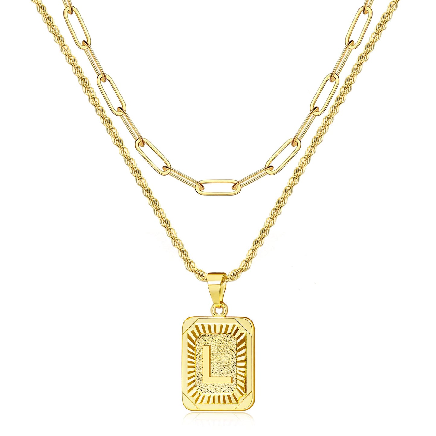 JSJOY Gold Initial Necklace for Women: Layered Monogram Pendant Letter L Necklace for Women, Family and Friends