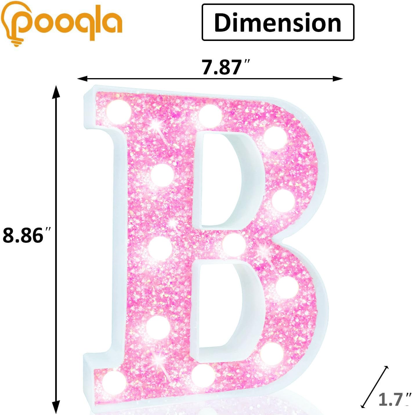 Pooqla Led Marquee Letter Lights  Light Up Pink Letters Glitter Letter Sign For Girls Gifts  Battery Powered For Night Light Birthday Party Wedding Home Bar Christmas Decoration  Cool White Pink B