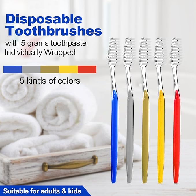 50pcs Disposable Toothbrushes with Toothpaste (5 Colors)
