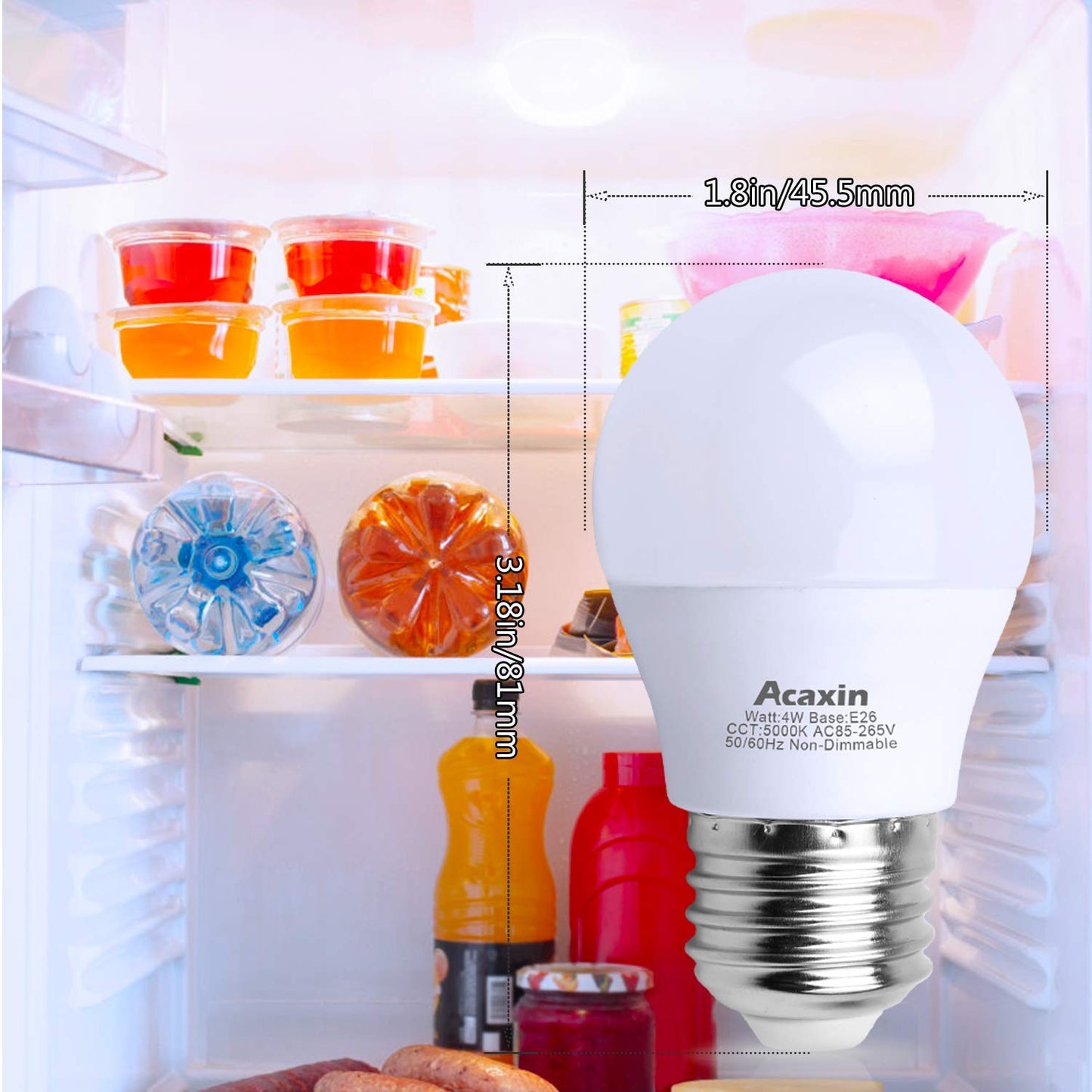 Acaxin LED Refrigerator Light Bulb 4W 40Watt Equivalent, Waterproof Fridge Bulbs Replacement for Frigidaire, Freezer Bulb IP54, 120V E26 Daylight White 5000K 400 Lumen, A15 Appliance Bulb
