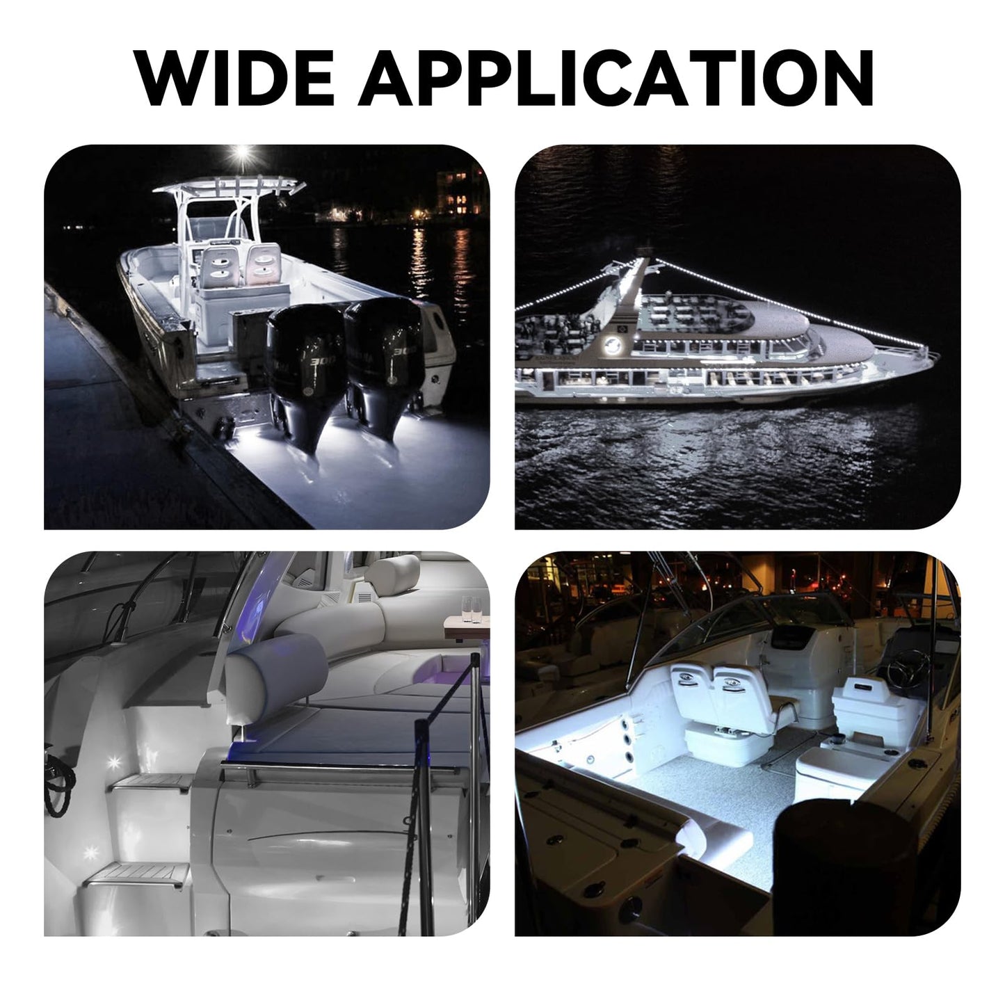 Uliteco Boat Interior Lights  Waterproof Marine Led Boat Lighting  Night Fishing Lighting  Courtesy Transom Cabin Stern Cockpit Navigation Led Lights For Pontoon Bass Jon Jet Ski Kayak (White 4Pcs)