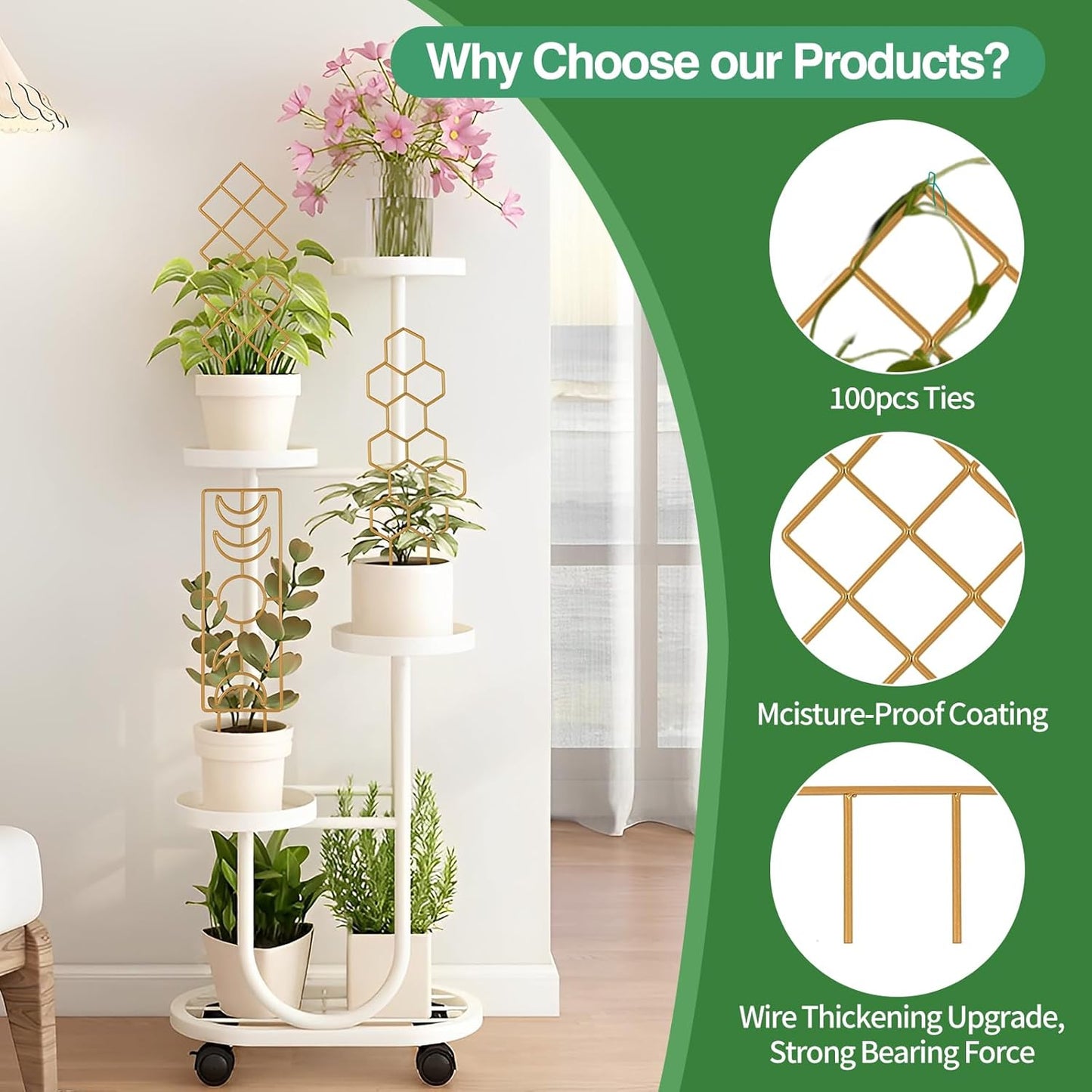 Metal Plant Trellis Indoor, 16.36 inch Small Trellis for Potted Plants Geometric Shape Lattice for Ivy Vines Hoya Houseplants Flower Support 2 Pack