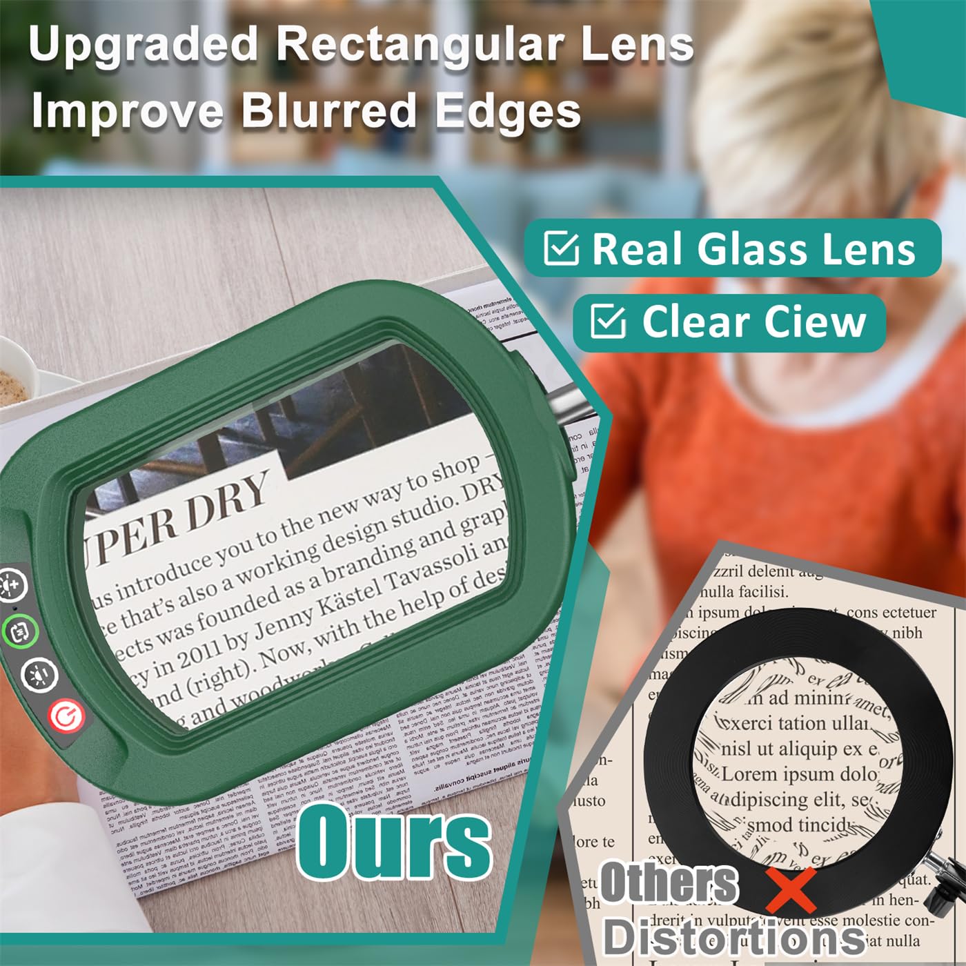 IVMAIE 10X Magnifying Glass with Light, Stepless Dimmable, Clamp Desk Lamp, Metal, Green, Model JZ602