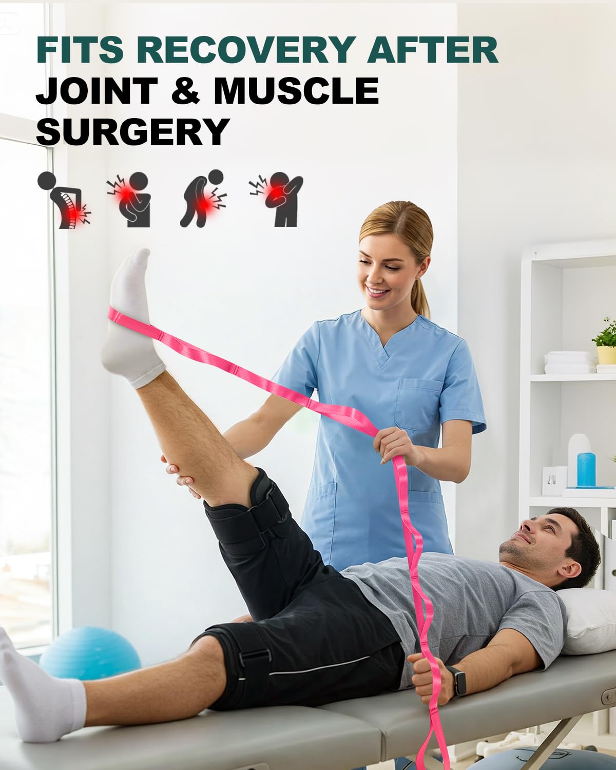 Trideer Stretching Strap Yoga Strap Physical Therapy for Home Workout, Exercise, Pilates and Gymnastics, 10 Loops Non-Elastic Stretch Bands with Aesthetic Packaging for Women & Men (Pink)