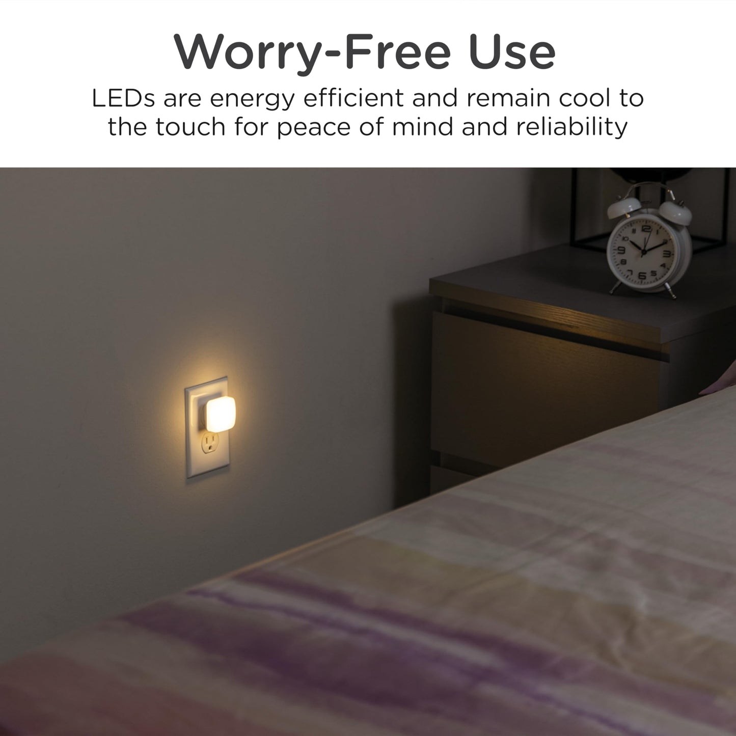 Lights By Night Mini Square Led Night Light  Plug-In  Dusk To Dawn Sensor  Compact  Ambient Lighting  For Kids Or mature-themeds  Bedroom  Bathroom  Nursery  Hallway  2 Pack  82487