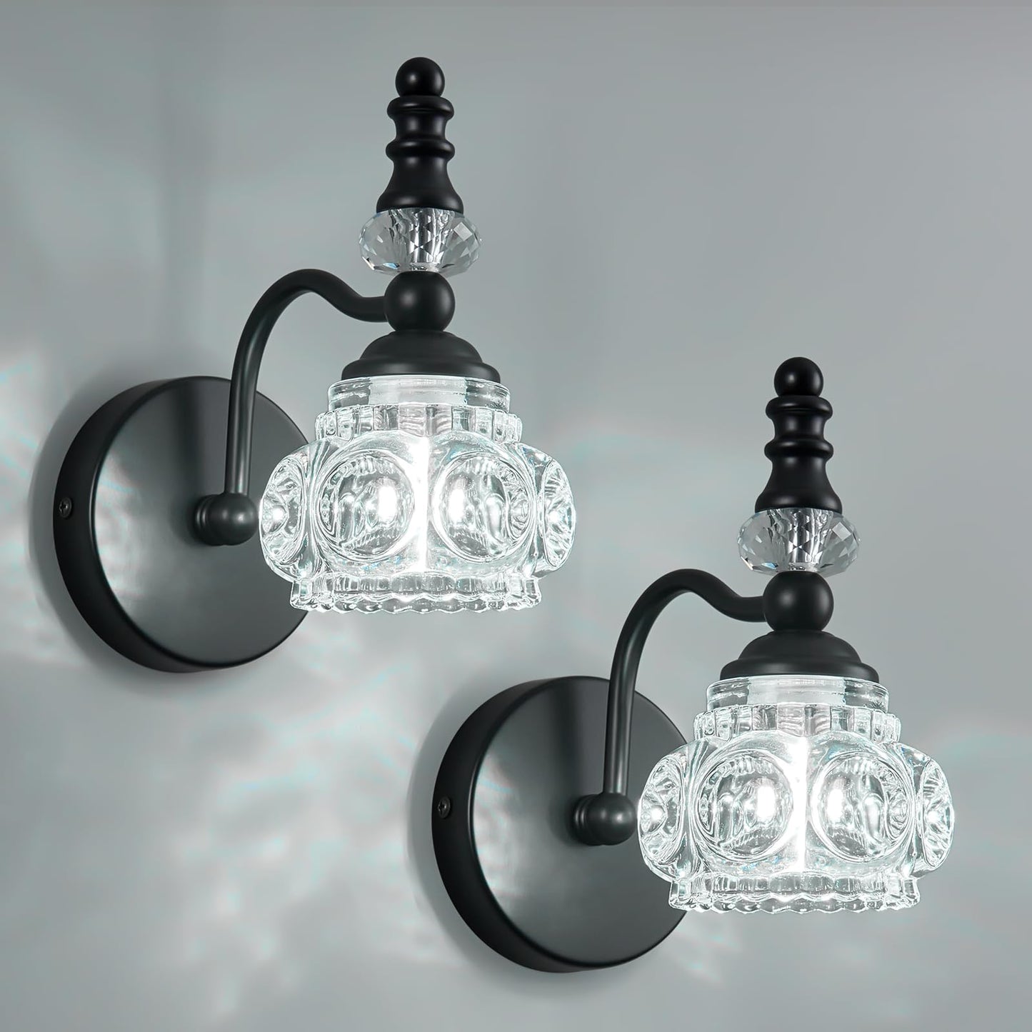 Lbsqj Modern Wall Sconces Set Of Two Black Vintage Indoor Glass Wall Lamp Bathroom Vanity Light Fixture Wall Mounted Room Sconce Wall Lighting