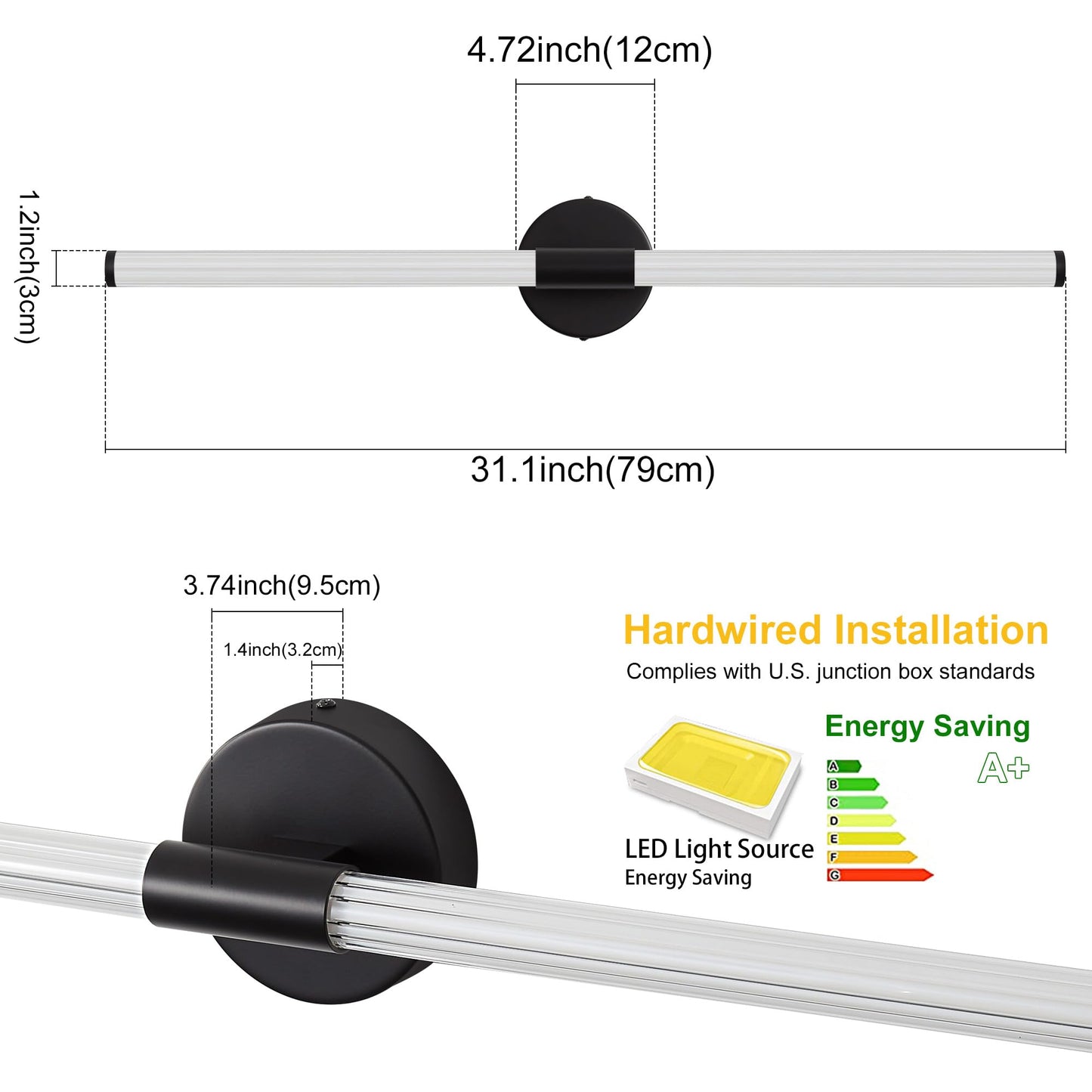 Gednbo Bathroom Wall Sconces Set Of 2 Hardwired Dimmable 5Cct Led Bathroom Light Fixtures Over Mirror 360 Full Lighting 31 Long Vanity Light Bar Modern Black Wall Sconce For Bath Bedroom Living Room