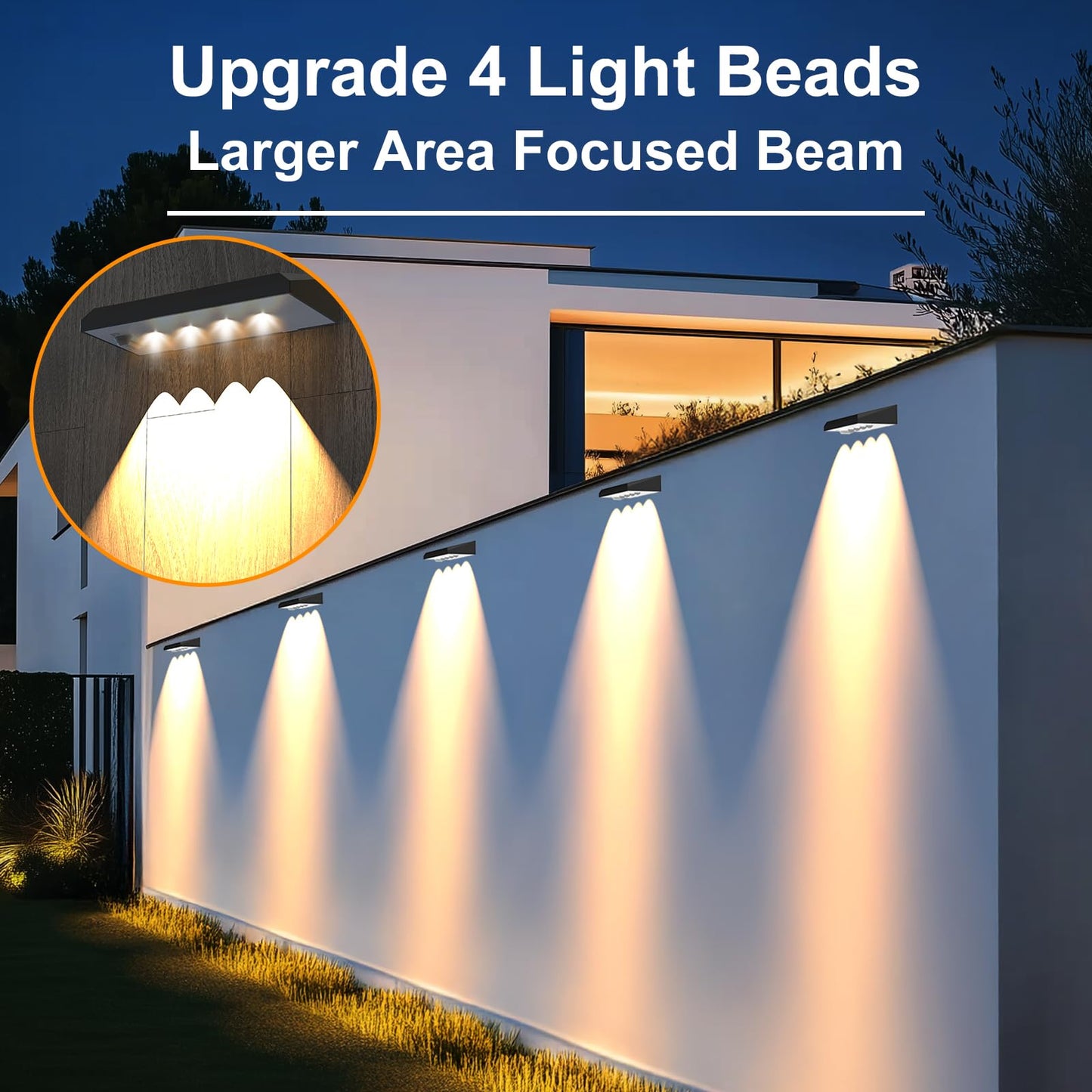 Audles Solar Fence Lights Outdoor  8 Pack Fence Lights Solar Powered With 4 Led  Fence Solar Light Outdoor Ip65 Waterproof Deck Light For Backyard  Railing  Patio  Stair  Wall  Step - Warm Lighting