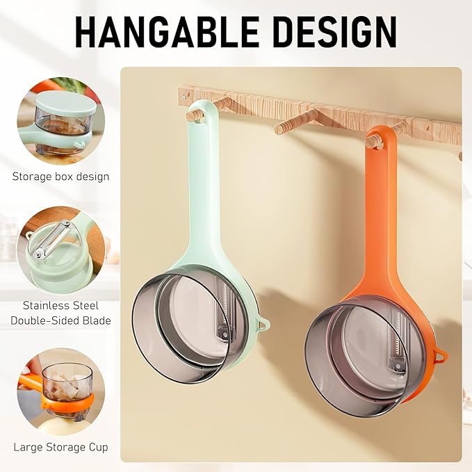 2PCS Vegetable peelers for kitchen with Box Storage, Potato Peeler, Fruit Carrot Veggie Peelers,2-in-1 Multifunctional Veggie Fruit Peeling Tool, office and camping(Green+Orange)
