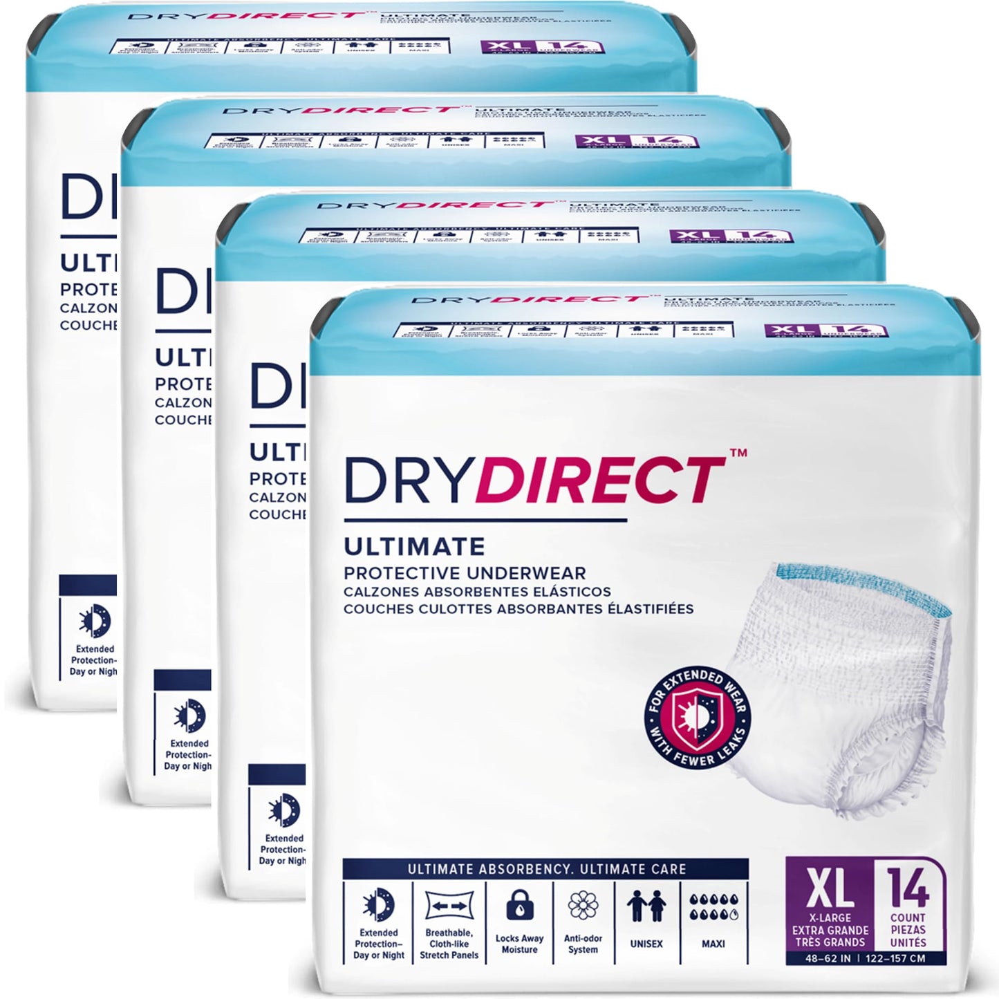 Dry Direct Ultimate Protective Underwear, Soft Cloth-Like Adult Diapers, Max Absorbency Disposable Incontinence Protection - X-Large (Case of 56)