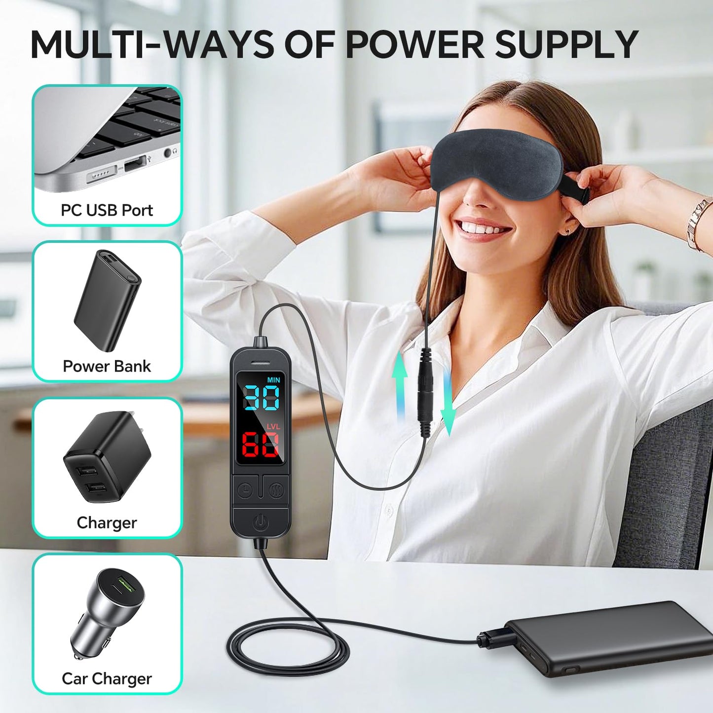 Visader Heated Eye Mask for Dry Eyes, Stye & Migraines Relief - USB Electric Warm Compress with 20 Temp/Time Settings, Washable Flaxseed Cover for MGD, Blepharitis & Eye Strain