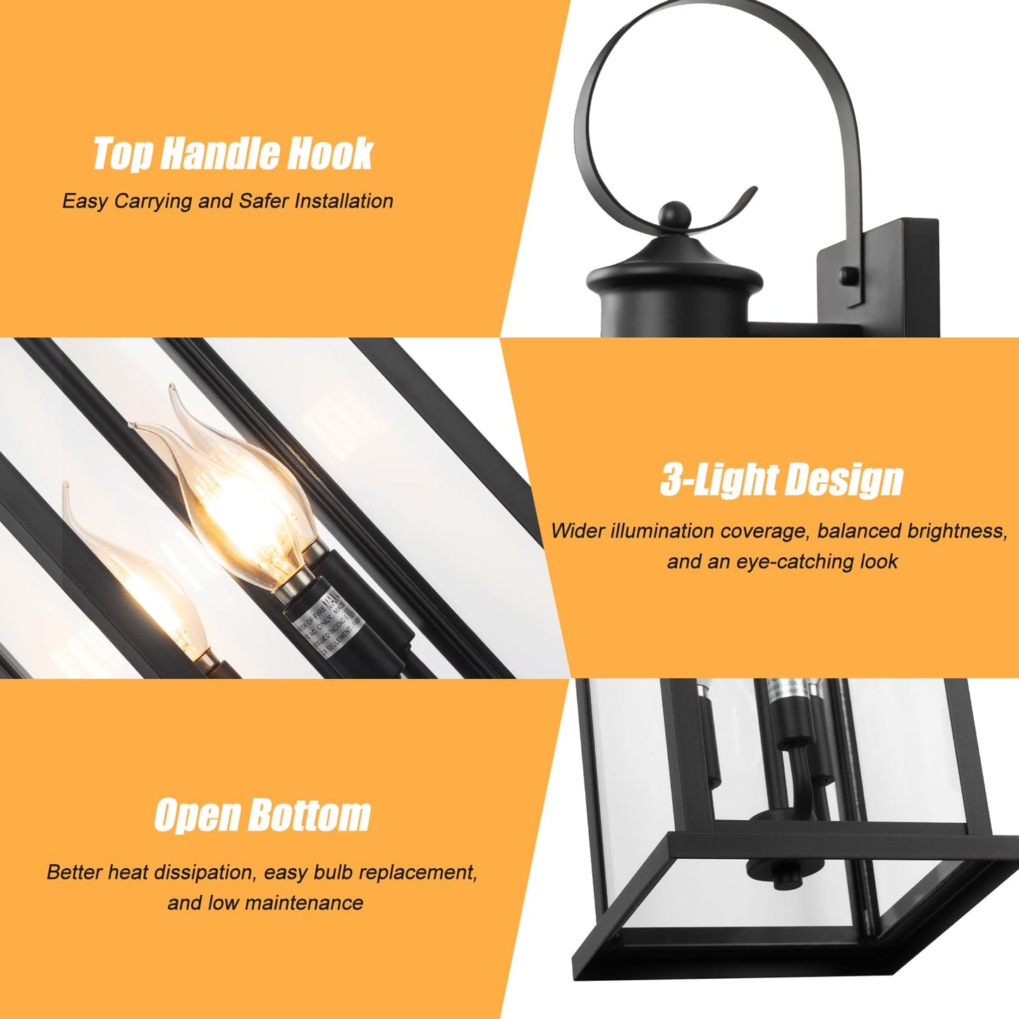 Siafavoi 24 Extra Large Outdoor Wall Light Fixture 2-Pack  Black 3-Light Modern Porch Lantern  Waterproof Exterior Lighting Sconce Wall Mount  Outside Lamp For House Garage Patio E12 Base