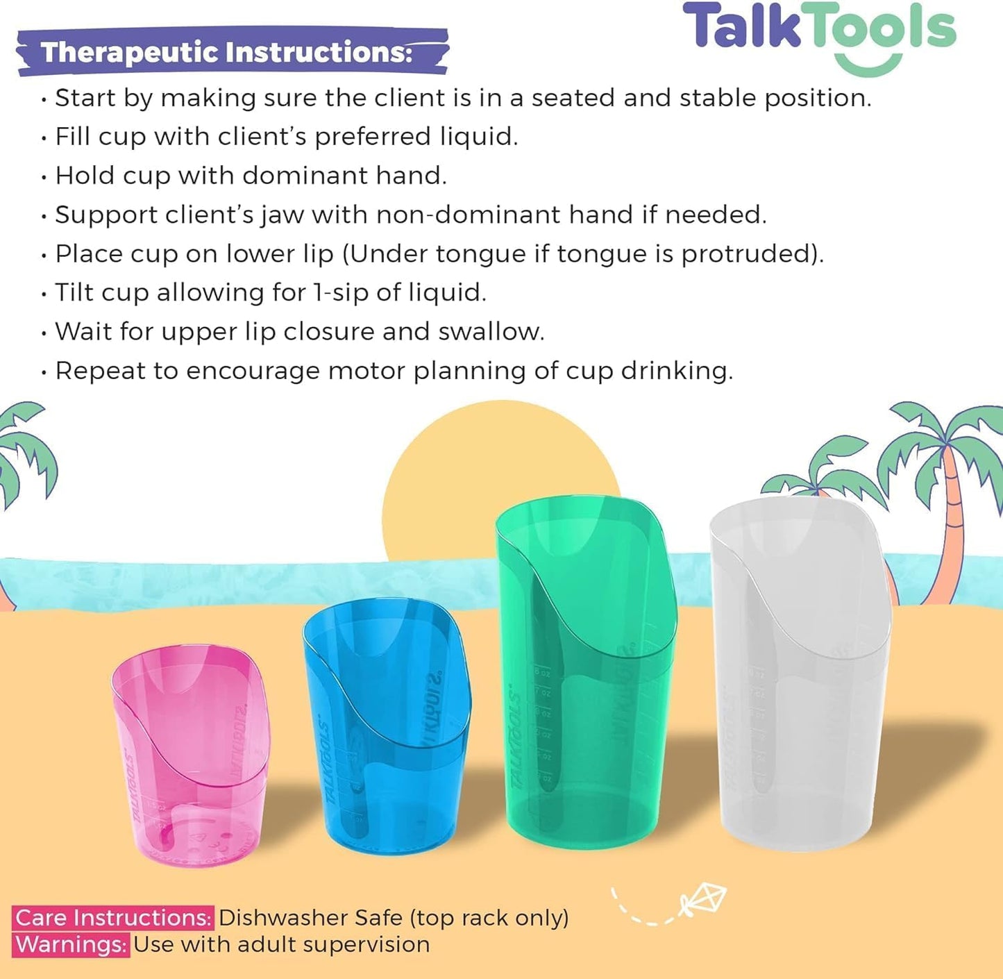 TalkTools CutOut Nosey Cups - Drinking Glass for Stable & Fixed Position, Special Drinking Cups, Therapy Training Cups, Motor and Coordination Support (All 3 Sizes (Pink, Blue & Green))