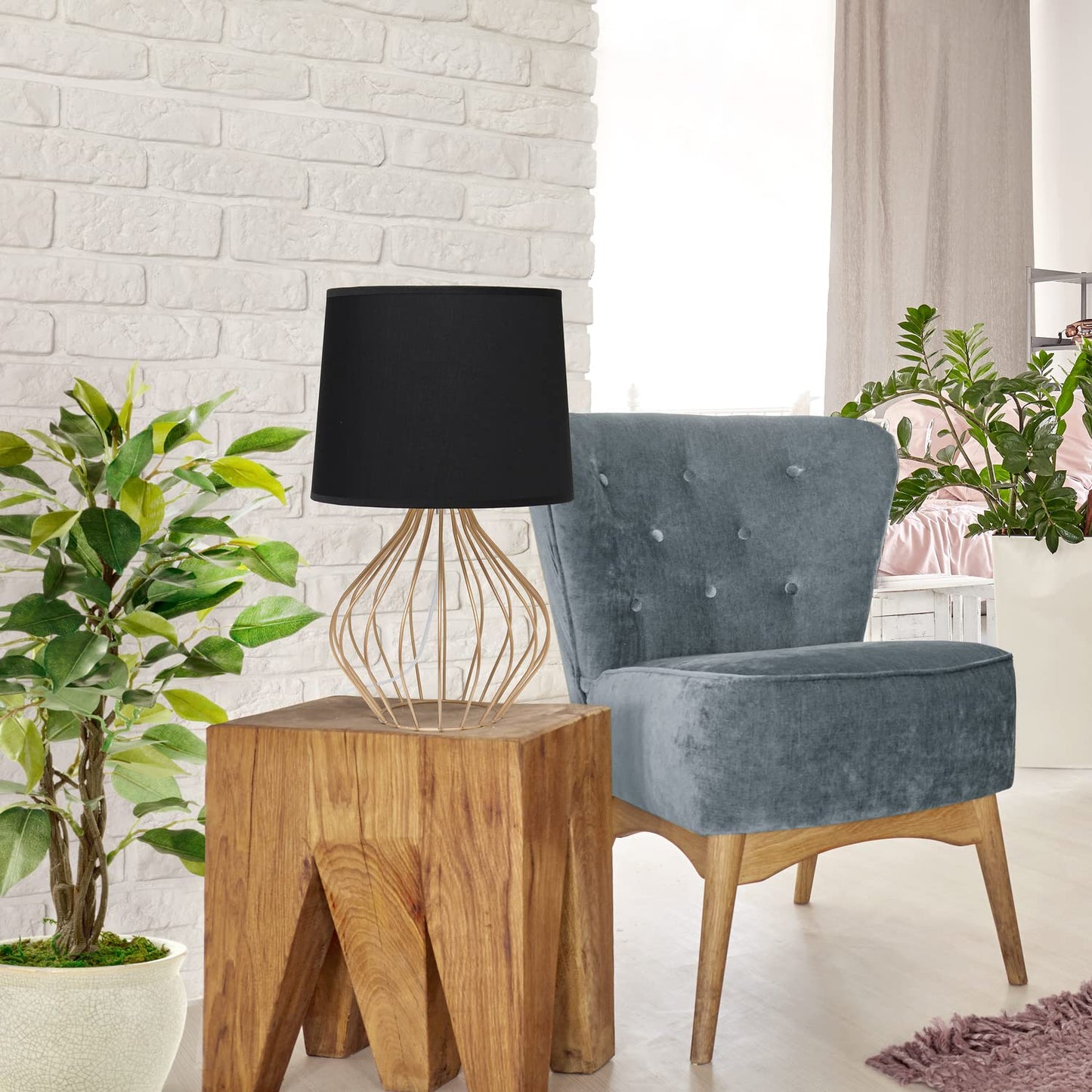 Simple Designs LT2086-BOC Bedside Table Lamp, Iron, Copper/Black, 12.25inL x 12.25inW x 19.75inH