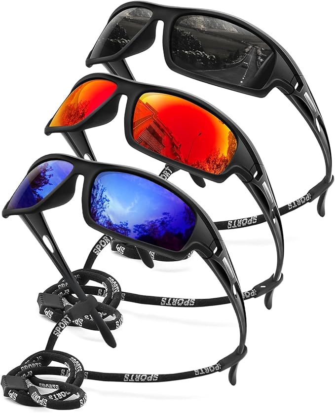 AWGSEE 3PACK Polarized Sports Sunglasses for Men Driving Golf Fishing Running Sun Glasses UV400 Protection