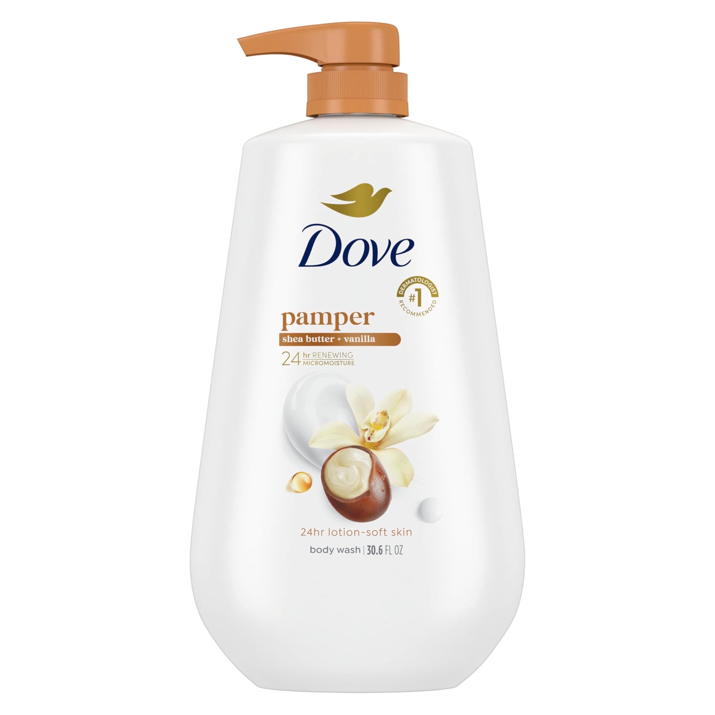 Dove Body Wash with Pump Pamper Shea Butter & Vanilla for 24hr Lotion-Soft Skin Moisturizing Skin Cleanser with No Sulfates No P