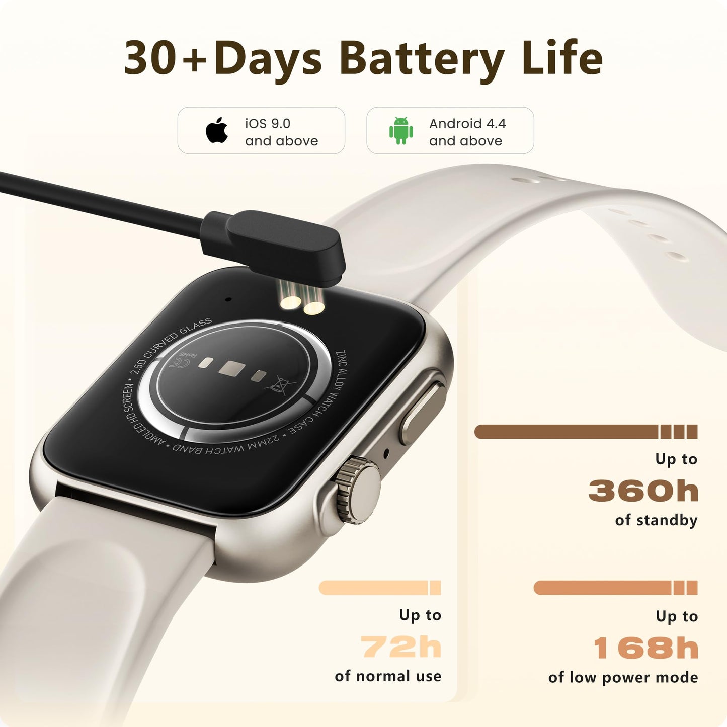 Smart Watch for Men Women, Bluetooth Call, 120+Sports Modes Fitness Tracker, Sleep Tracking, Step & Calorie Counter, IP68 Water Resistant Smartwatchs for Android iPhone, lightweight Casual Beige