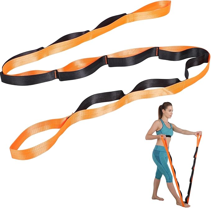 Stretch Straps with 12 Loops, Non Elastic Yoga Straps with Door Buckle for Leg Stretching, Yoga Stretching Band for Physic...