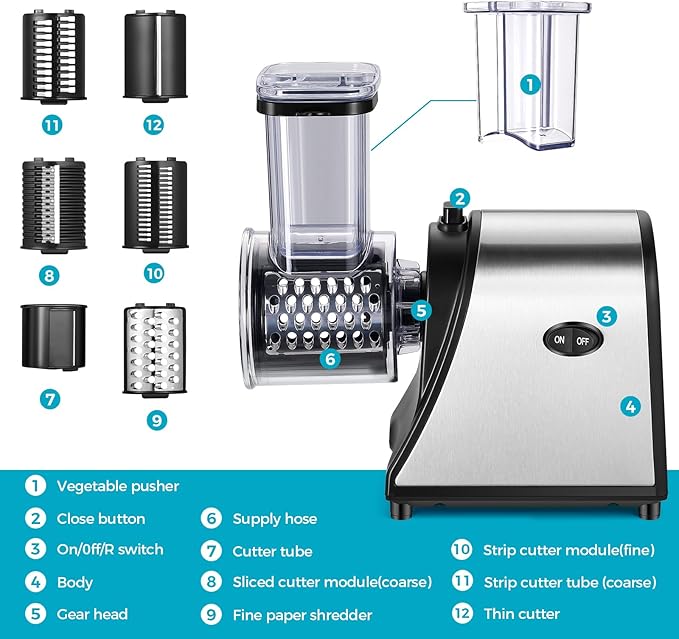 250W Electric Cheese Grater, Salad Maker for Home Kitchen Use, Cheese Grater Electric for Cheeses, Fruits, and Vegetables
