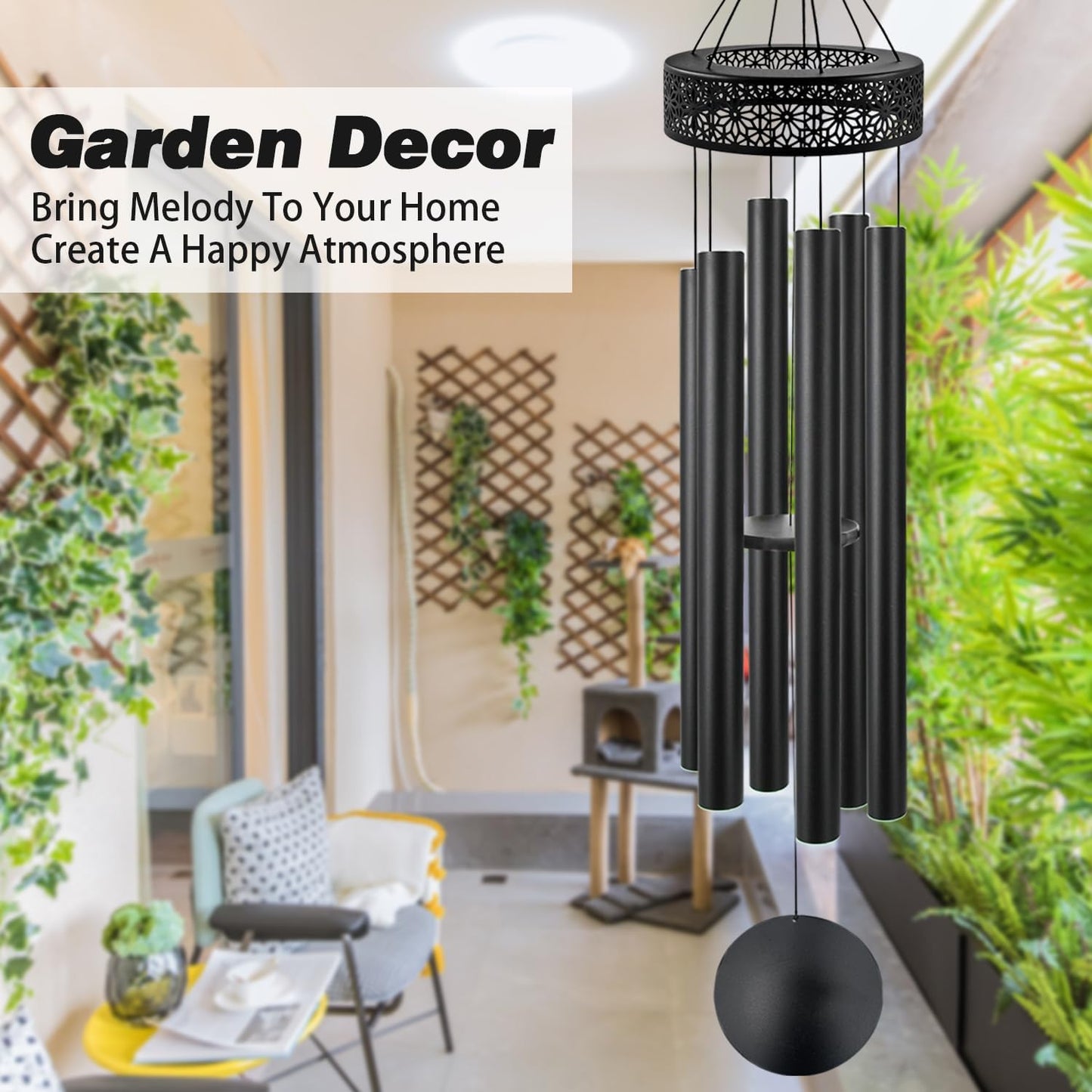 ASTARIN 60'' Deep Tone Wind Chimes for Outside -Extra Large Windchimes with 6 Heavy Tubes, Memorial Wind Chimes Outdoor for Garden Hanging Décor,Sympathy Gifts, Black
