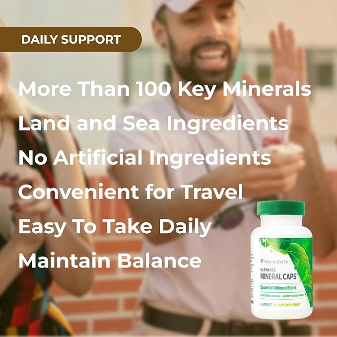 Youngevity Ultimate Mineral Caps™ - 70+ Essential Full Spectrum Trace Minerals - Nutrient-Dense, Derived from Humic & Aquamin Seaweed (64 Capsule) (Pack of 4)