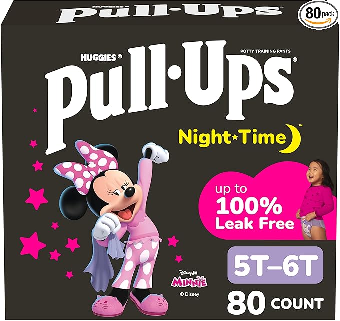 Pull-Ups Girls' Night-Time Potty Training Pants, Size 5T-6T Overnight Training Underwear (46-60 lbs), 80 Ct