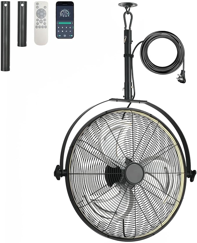 AHAWILL 22.8" Outdoor Hanging Ceiling Fan with Light - 360 Rotatable Fixed Angle,Plug-in,3CCT Dimmable,6 Speeds,Timer & Re...
