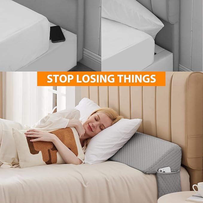King Bed Wedge Pillow for Headboard, Bed Gap Filler, Mattress Gap Filler King, Fill The Gap (0-7") Between Headboard and Mattress (Grey, 76"x10"x6")