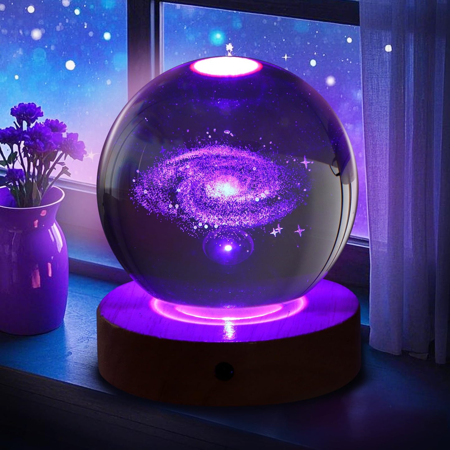 youglatt Galaxy Night Light Lamp, 3D Crystal Ball, 16 Color LED, Remote Control, Space Theme, Transparent Color, Model A6