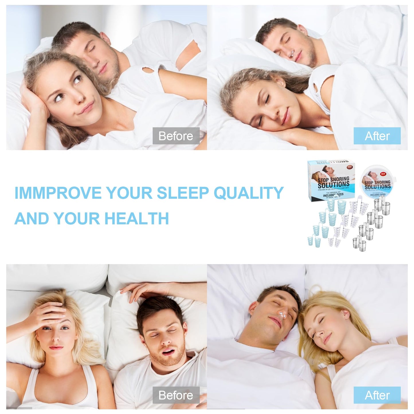 Anti Snoring Device, 12Pcs MYMULIKE Reusable Nose Vent Dilator Soft Silicone Vents, Snoring Solution for Improving Nighttime Sleeping & Nasal Breathing