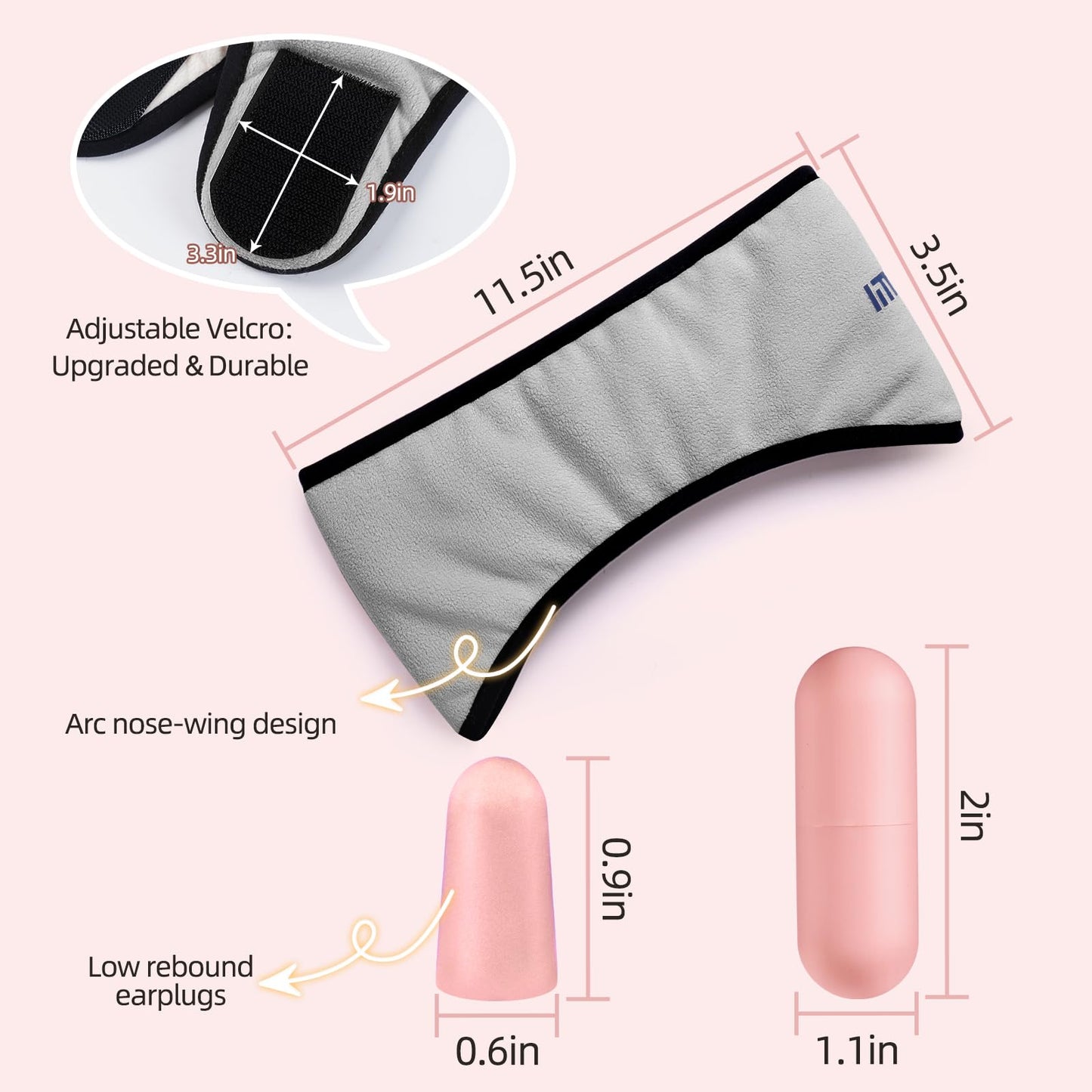 Sleep Mask with Adjustable Heads, Earmuffs for Sleep, Ear Warmers for Men & Women, 2 in 1 Ear Mask and Eye Cover, Comfortable & Soft for Side Sleepers (Grey)