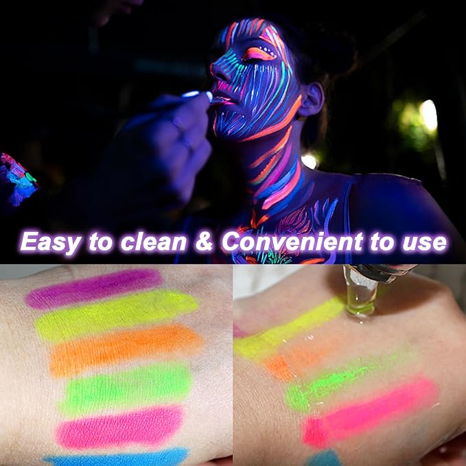 Glow in The Dark Face Body Paint, Glow In The Dark Under UV Black Light Sticks Makeup Neon Face Painting Kits for Adult Halloween Festival Accessory Glow Party Supplies (10 color pen)