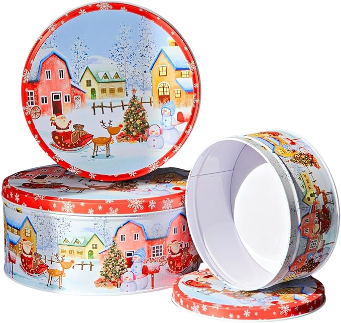Pack of 6 Christmas Cookie Tins With Lids, Festive Holiday Cookie Tins for Treats & Gifts, Multipurpose Storage Container for Cookies, Snacks & More With Multicolor Christmas Wonderland Design