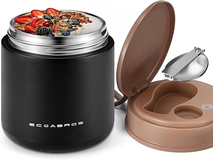 15.2oz Food Thermo for Kids – SUS316 Stainless Steel Insulated Lunch Jar with Spoon & Handle, Wide Mouth Thermo for Hot Food for Children Adults（Black）