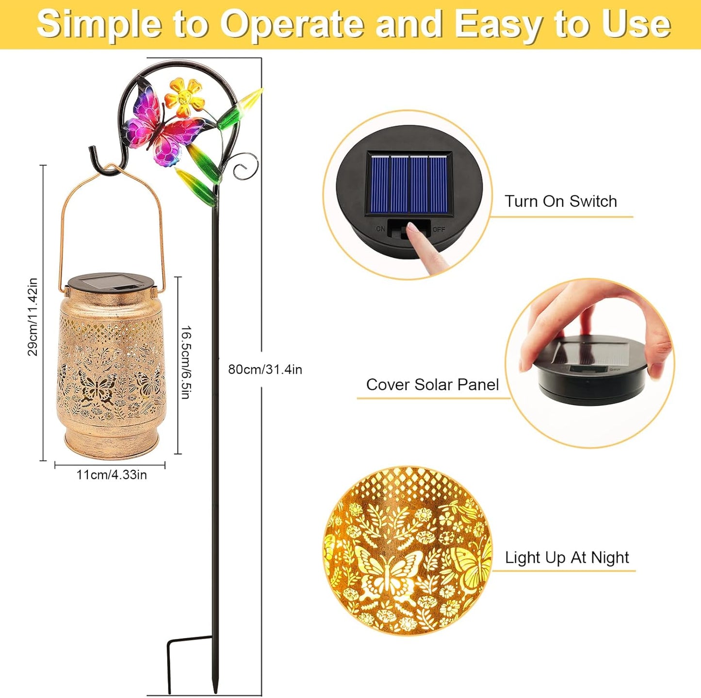 Solar Lanterns Outdoor Butterfly Garden Decor, Birthday Gifts for Women Mom Grandma Waterproof Metal Hanging Solar Lights LED Decoration with Shepherd Hook Outside for Garden Yard Porch Lawn Patio