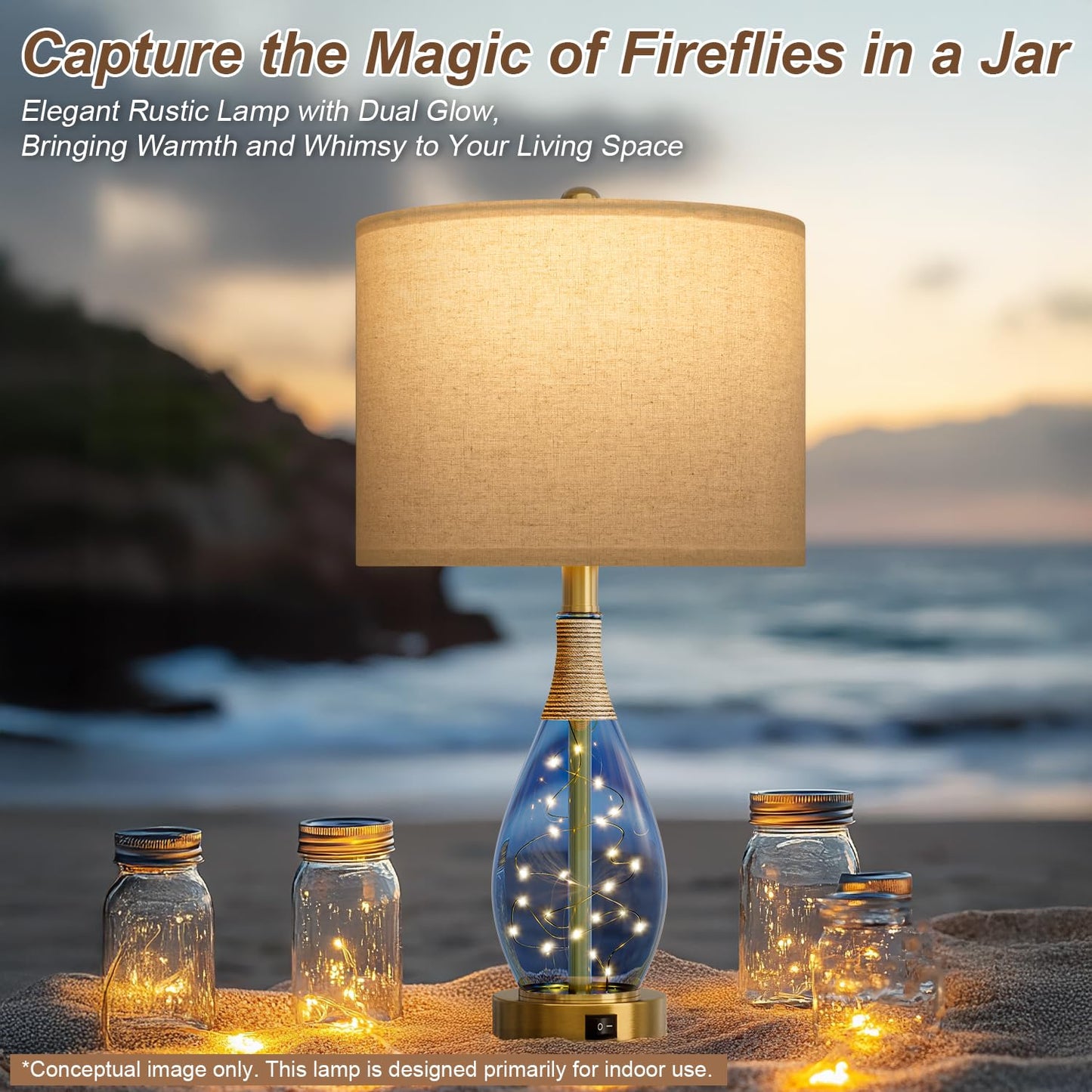 OYEARS Table Lamps Set of 2 for Living Room, Blue Rattan Boho Style, USB C+A, Model AMZ-T1140BL-U