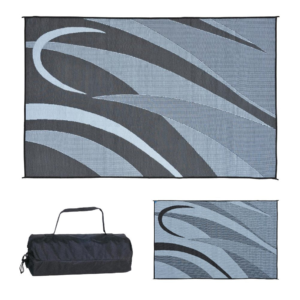 Stylish Camping Ga1 Reversible Graphic Patio Mat-8 X 12, Black/Silver