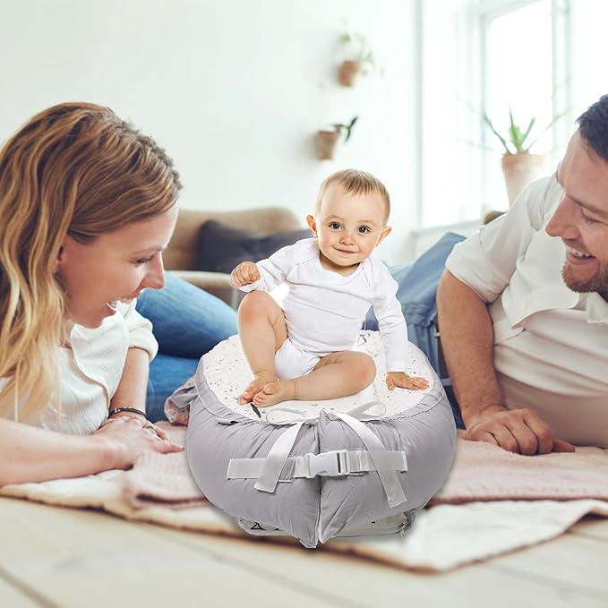 Baby Lounger | Organic Cotton Infant Lounger | Reversible, Adjustable & Portable Floor Lounger | Soft, Breathable, Washable Cover