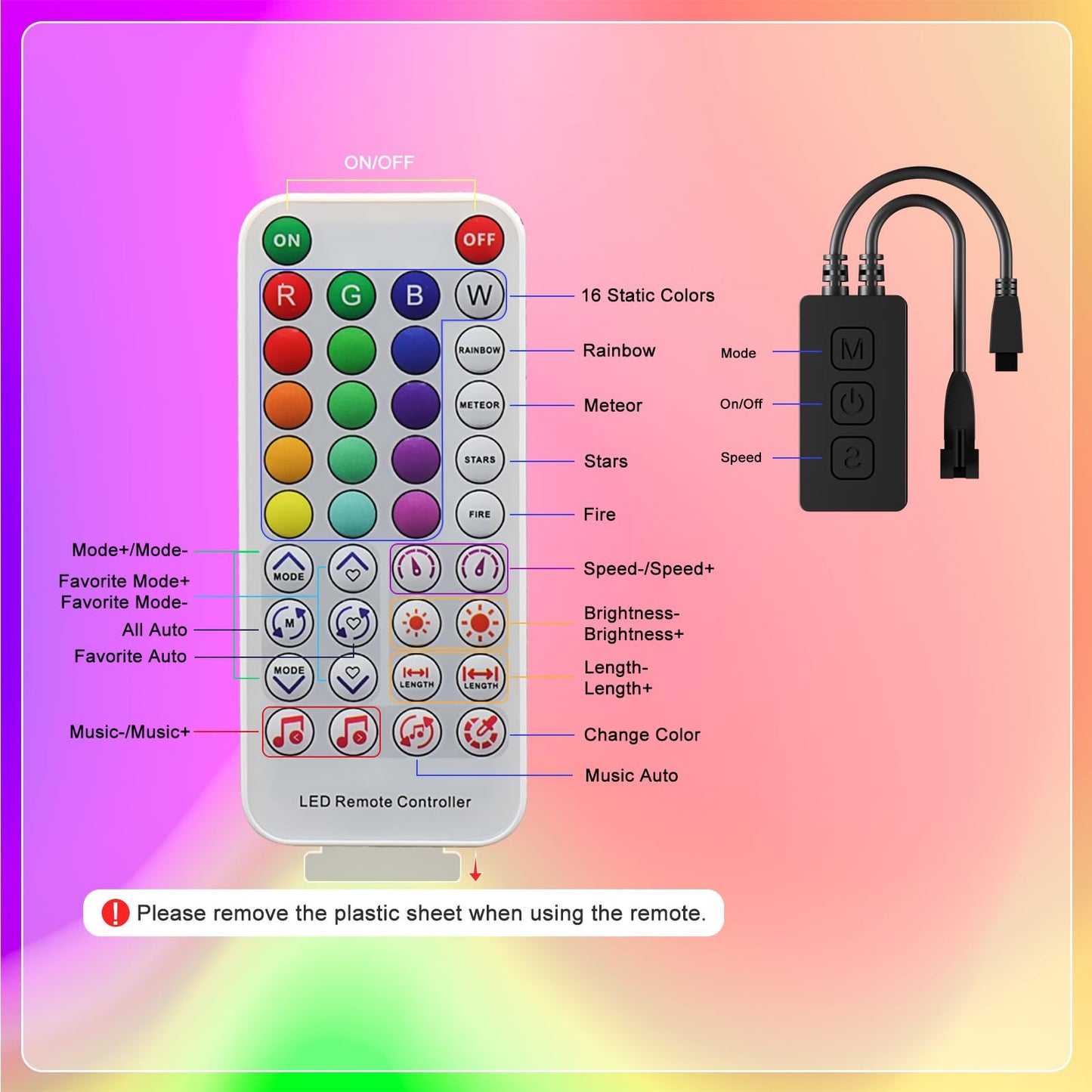 Gingsow Bluetooth Music LED Controller SP611E for WS2812b WS2811 RGB LED Strips, APP/IR Remote, DC5V-24V