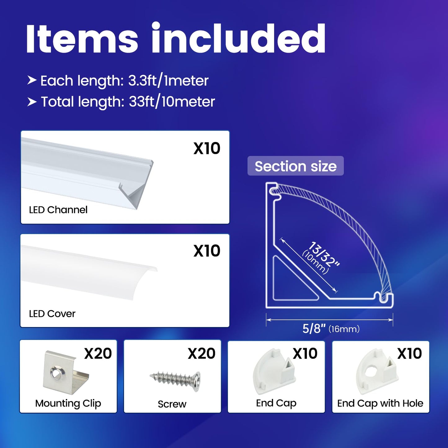 Muzata 10Pack 3.3FT/1M V Shape LED Channel Silver Aluminum LED Strip Diffuser Channel with Milky White Cover Frosted Corner Lighting Easy Installation V1SW WW 1M