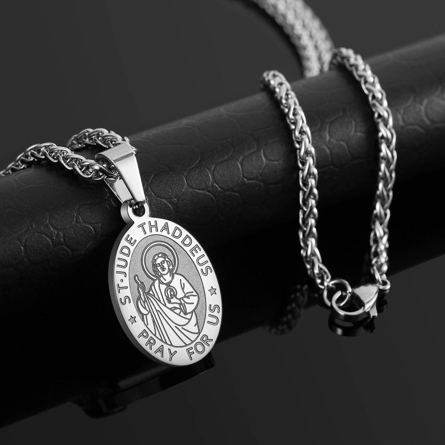 P. BLAKE Stainless Steel St. Saint Jude Thaddeus Medal Necklace, Catholic Patron Religious San Judas Tadeo Necklace with Chain 2