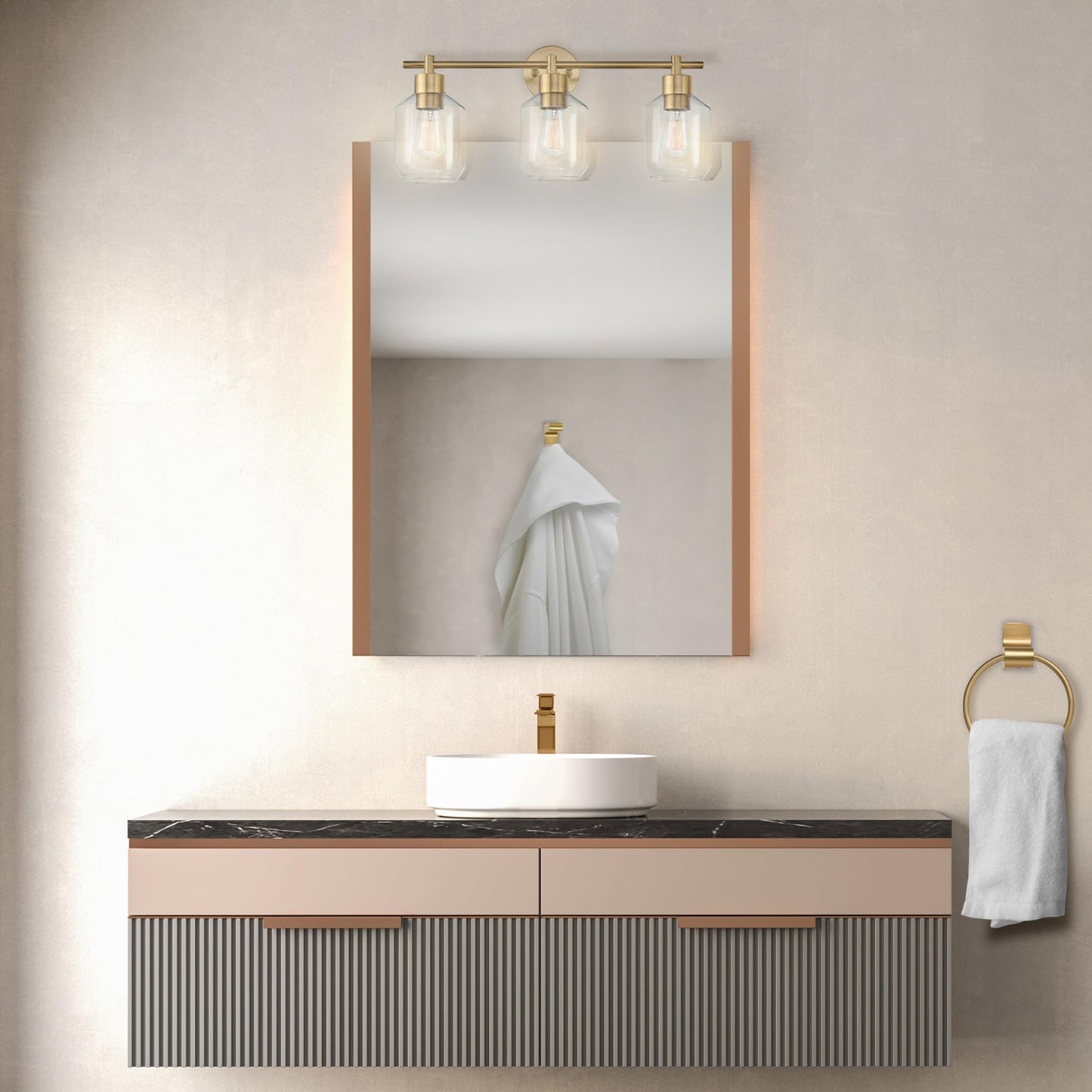Globe Electric 51638 3-Light Vanity Set, 5 Piece, Gold Finish, Metal, 11.75 inches