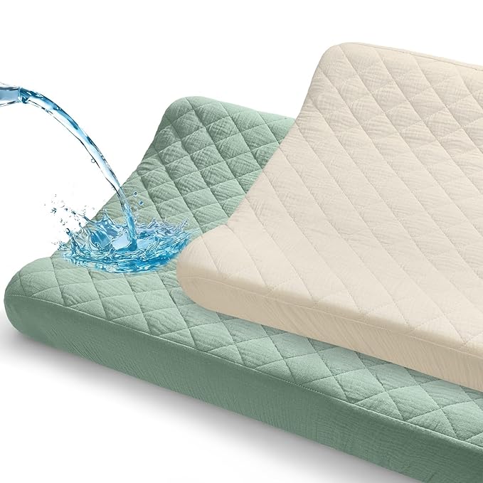 Unicorn Castle Waterproof Changing Pad Cover Muslin Changing Table Pad Cover 2 Pack Quilting for 32"x16" Baby Changing Pad Sheets Girls Boys,Green White