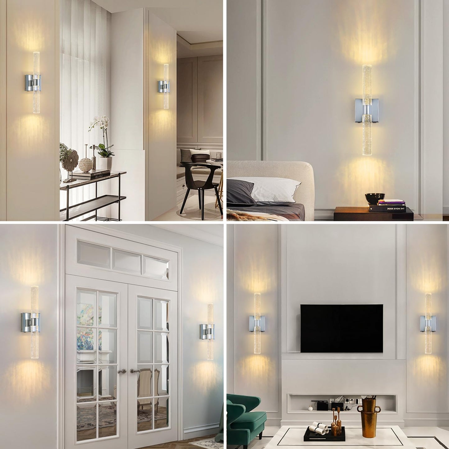 Hongren 17 Inch Chrome Battery Operated Wall Sconces Set Of Two Rechargeable Battery Powered Wall Light With Remote Control Led Dimmable Lamp Fixtures For Living Room Bedroom Hallway (2 Pack)