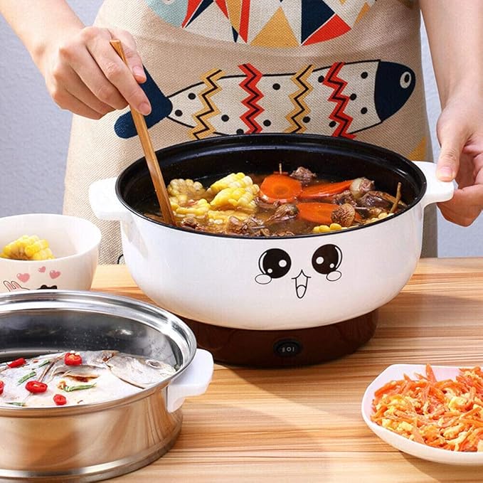 ele ELEOPTION 3.6L (with Lid and Steamer) Multifunction Electric Cooker Skillet Grill Pot Wok Electric Hot Pot for Noodles Cook Rice Fried Stew Soup Steamed Fish Boiled Egg Non-stick