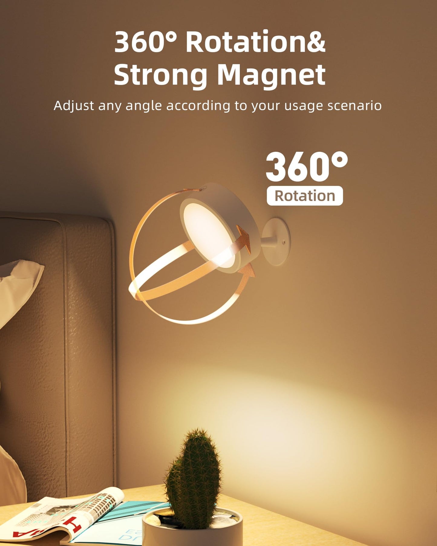EZVALO LED Wall Mounted Light, 3 Color Temps, Remote Control, 5500mAh, Dimmable, 360? Rotation, White, Model EZL2404A,