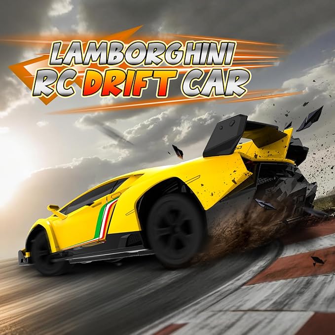 Lamborghini Remote Control Car, Officially Licensed 1:24 Scale 2.4GHz RC Drift Car Toys with Headlight, Lambo Hobby Rc Cars for Boy Girl 4-12 Years Old, Birthday Gift (Yellow