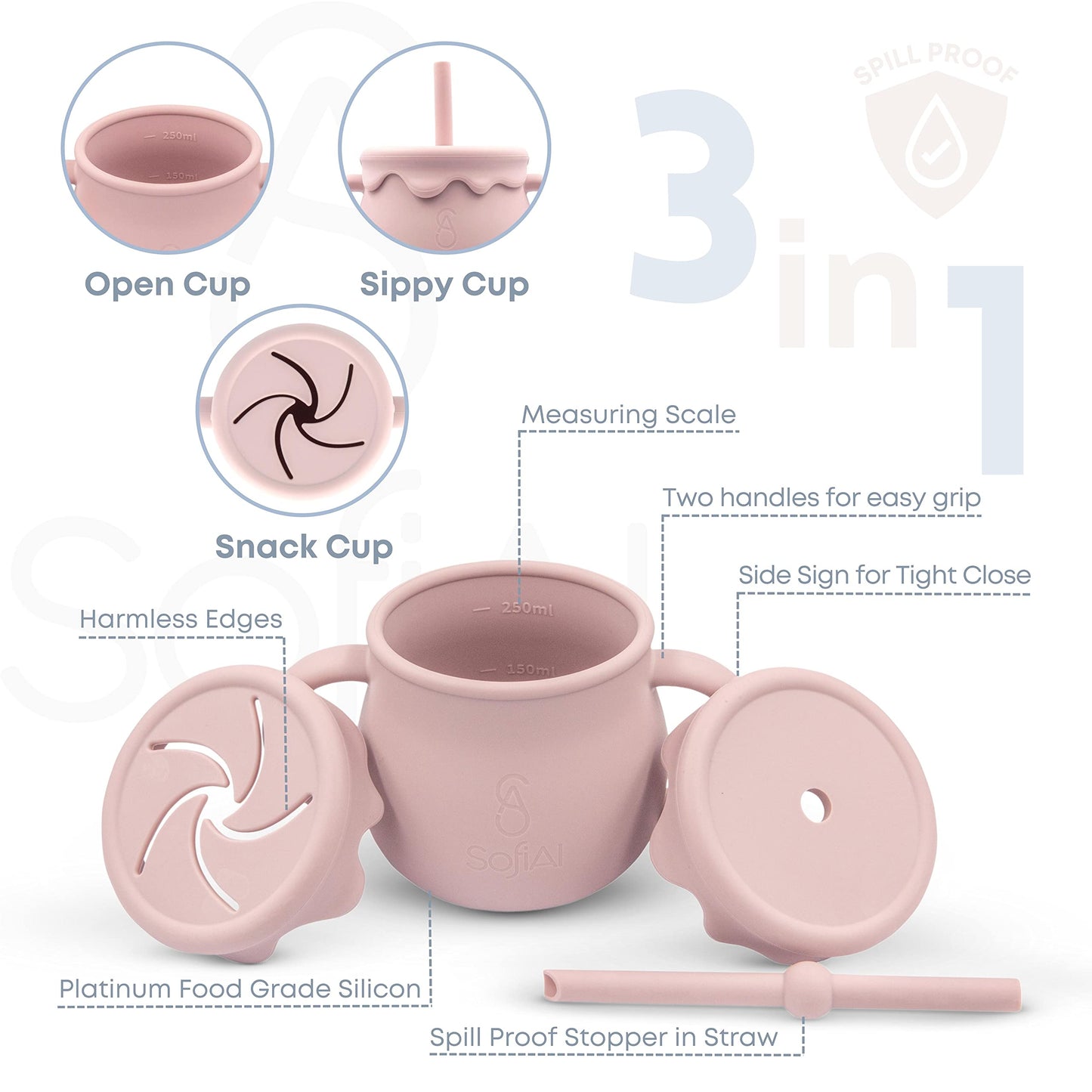 SofiAl All In One Silicone Feeding Set - Safe for 6-12 Months - Non-Toxic Baby Led Weaning Supplies - Toddler Self Feeding Utensils - BPA-Free - Mess Free Essentials