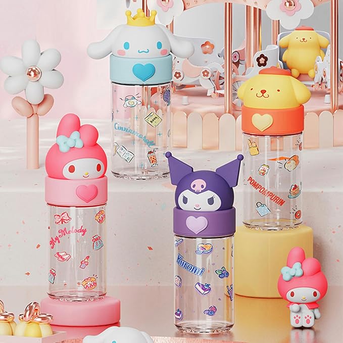 360ML/12.2OZ Cute Glass Water Bottle, Cute Portable Sports Leakproof Water Cup,Cute Glass Water Bottle for School, Camping,Traveling,Office,Car,Girls(Pink)