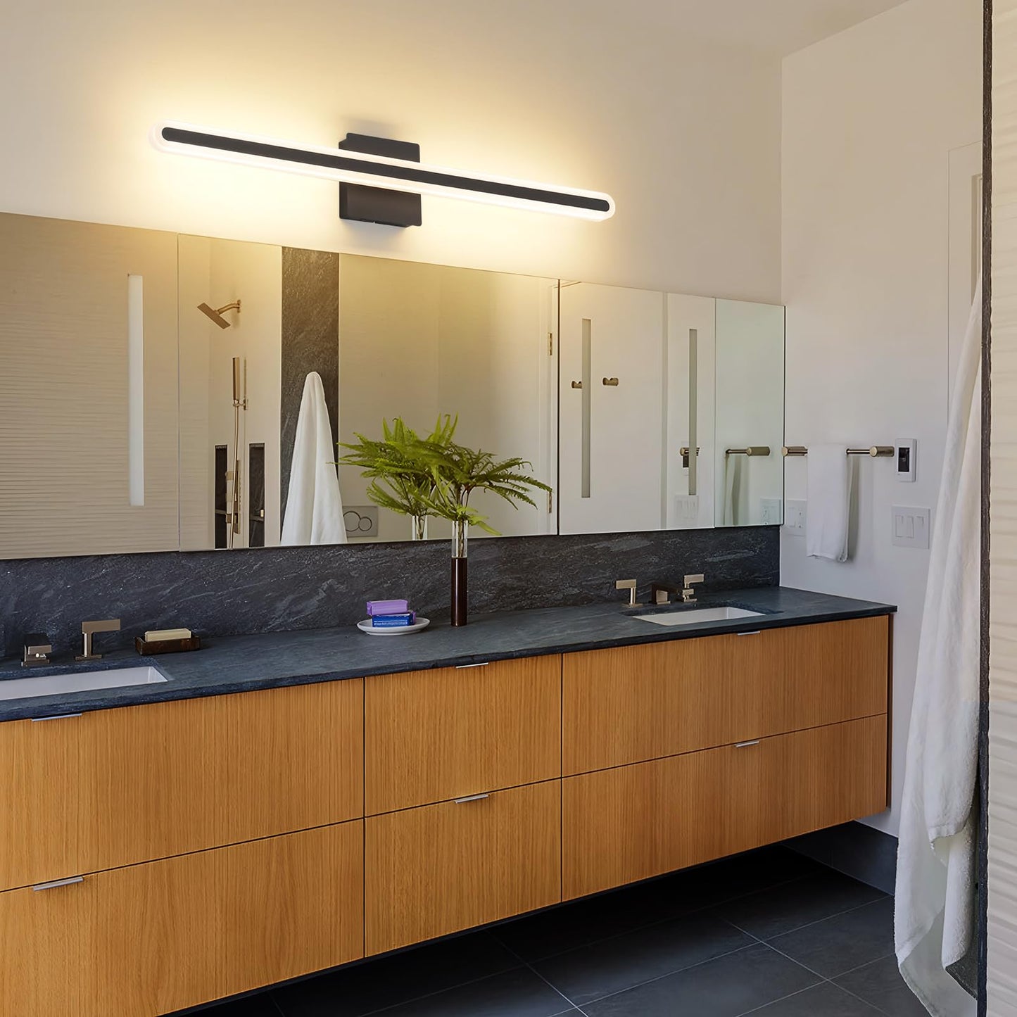 Joosenhouse Modern Black Vanity Lights For Bathroom  5Cct Dimmable Bathroom Led Light Bar  Above Mirror Vanity Lighting  31.5 Inch 24W